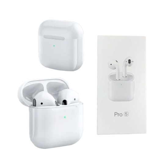 PRO 5 WIRELSS EARPHONES WITH CHARGING CASE BLUETOOTH V5.0+EDR WHITE